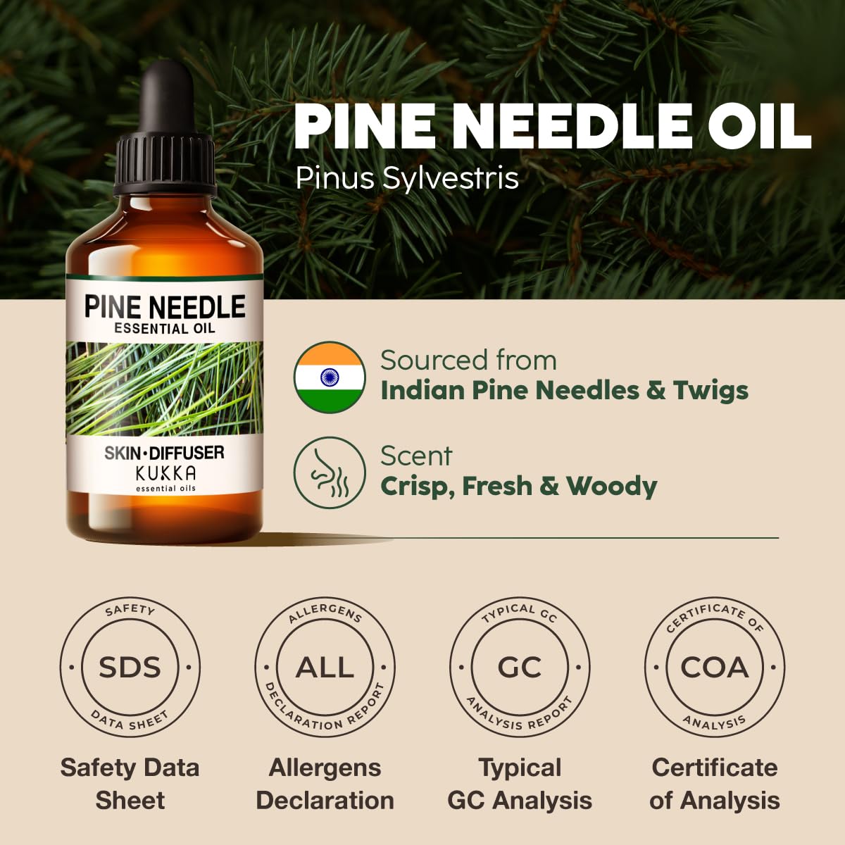 Kukka Pine Essential Oil for Diffuser - 4 Fl Oz - Pine Needle Oil, Woody Scent