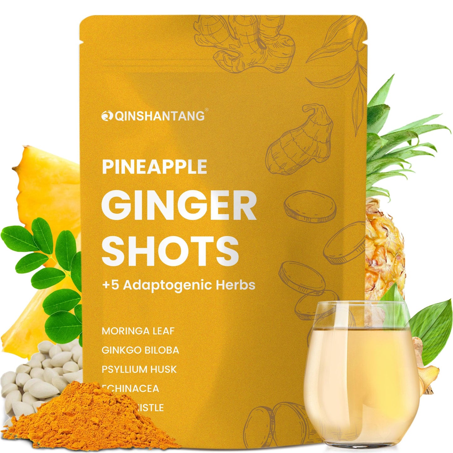 Pineapple Ginger Shots with Ginger & Turmeric – Digestive Health, Antioxidant Support | Gluten Free, Non-GMO (6.35 oz)