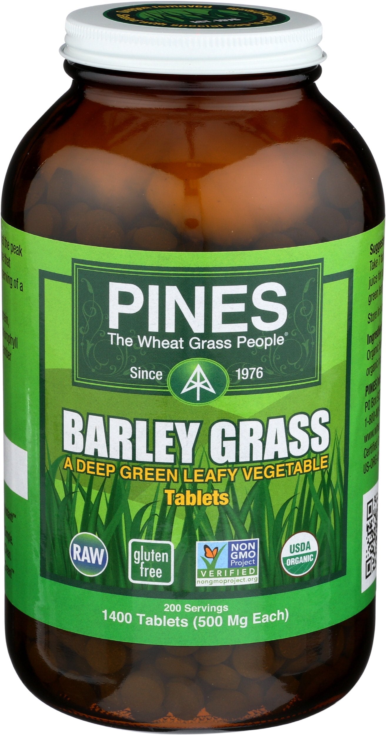 Pines International Barley Grass 1,400 Tablets – Organic, Gluten Free, Non-GMO, Vegan