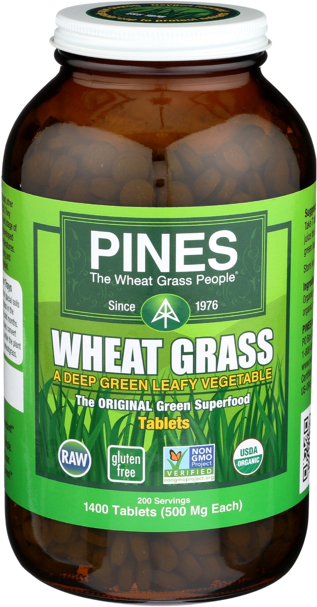 Pines Organic Wheat Grass Tablets – 1400 Count | Gluten Free, Non-GMO, Kosher, Raw, Vegan