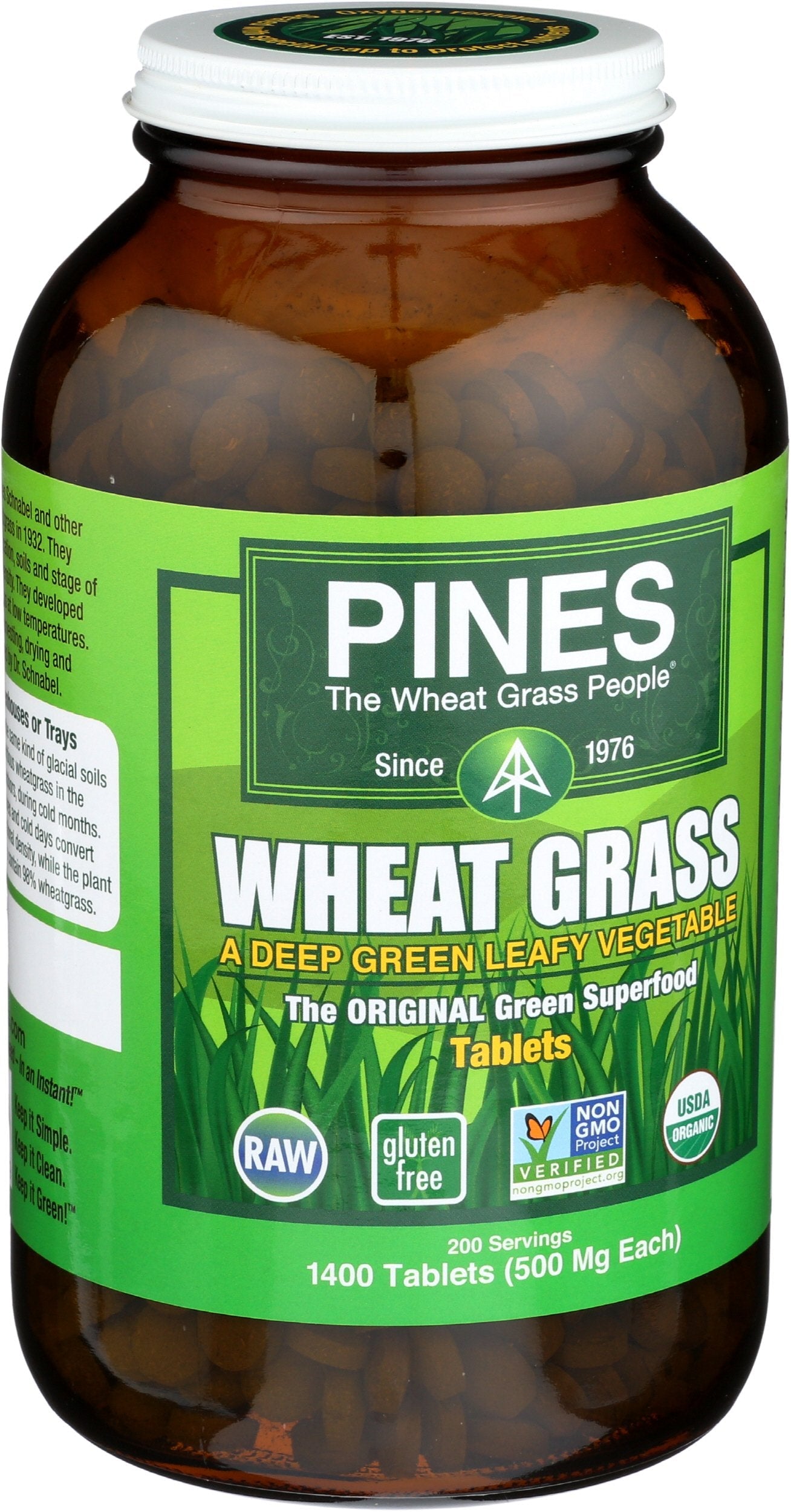 Pines Organic Wheat Grass Tablets – 1400 Count | Gluten Free, Non-GMO, Kosher, Raw, Vegan