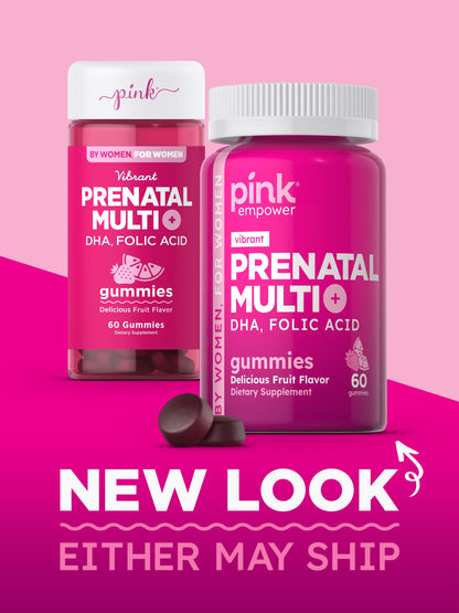PINK Prenatal Vitamins – 60 Gummies with DHA, Folic Acid | Non-GMO & Gluten Free | Fruit Flavor