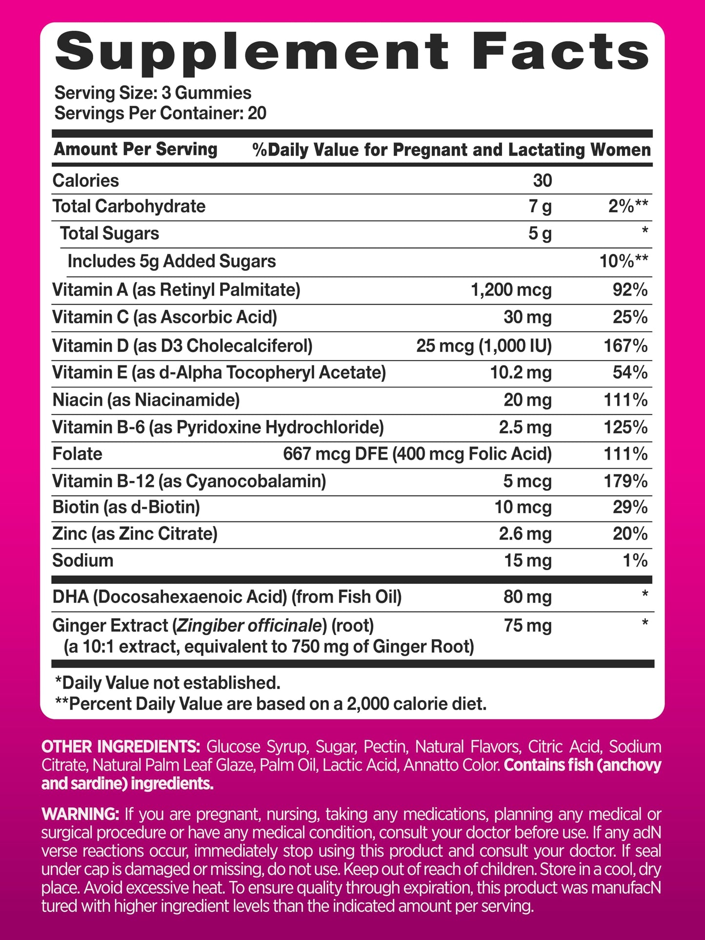PINK Prenatal Vitamins – 60 Gummies with DHA, Folic Acid | Non-GMO & Gluten Free | Fruit Flavor