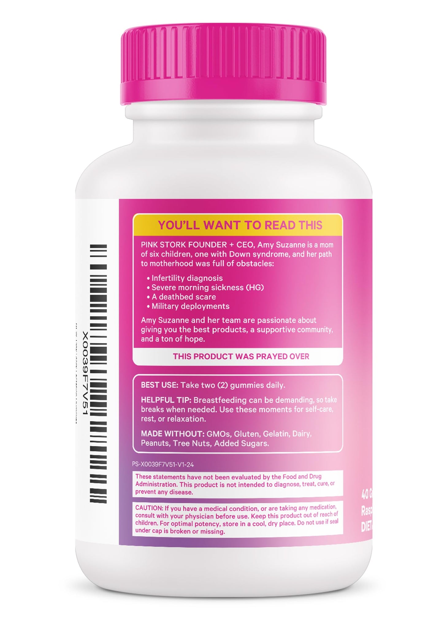 Pink Stork Lactation Gummies – Supports Milk Supply with Milk Thistle, Alfalfa, Vitamin D & B12 | Raspberry, 40 Count