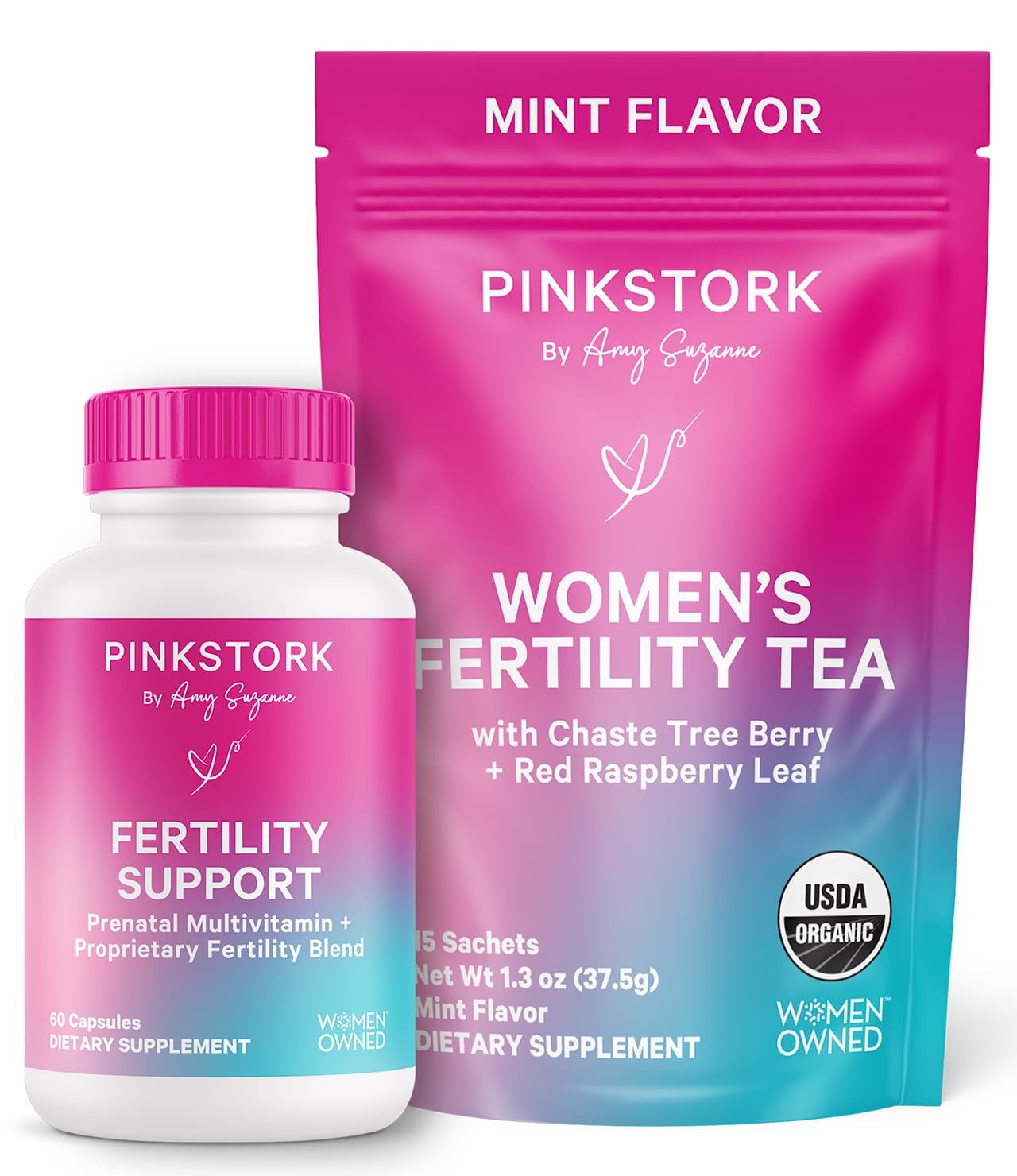 Pink Stork Fertility Bundle for Women – Conception Tea + Prenatal Vitamin Support with Inositol, Vitex, Folate & Ashwaganda – Supports Hormone Balance, Cycle Health & Preconception Wellness