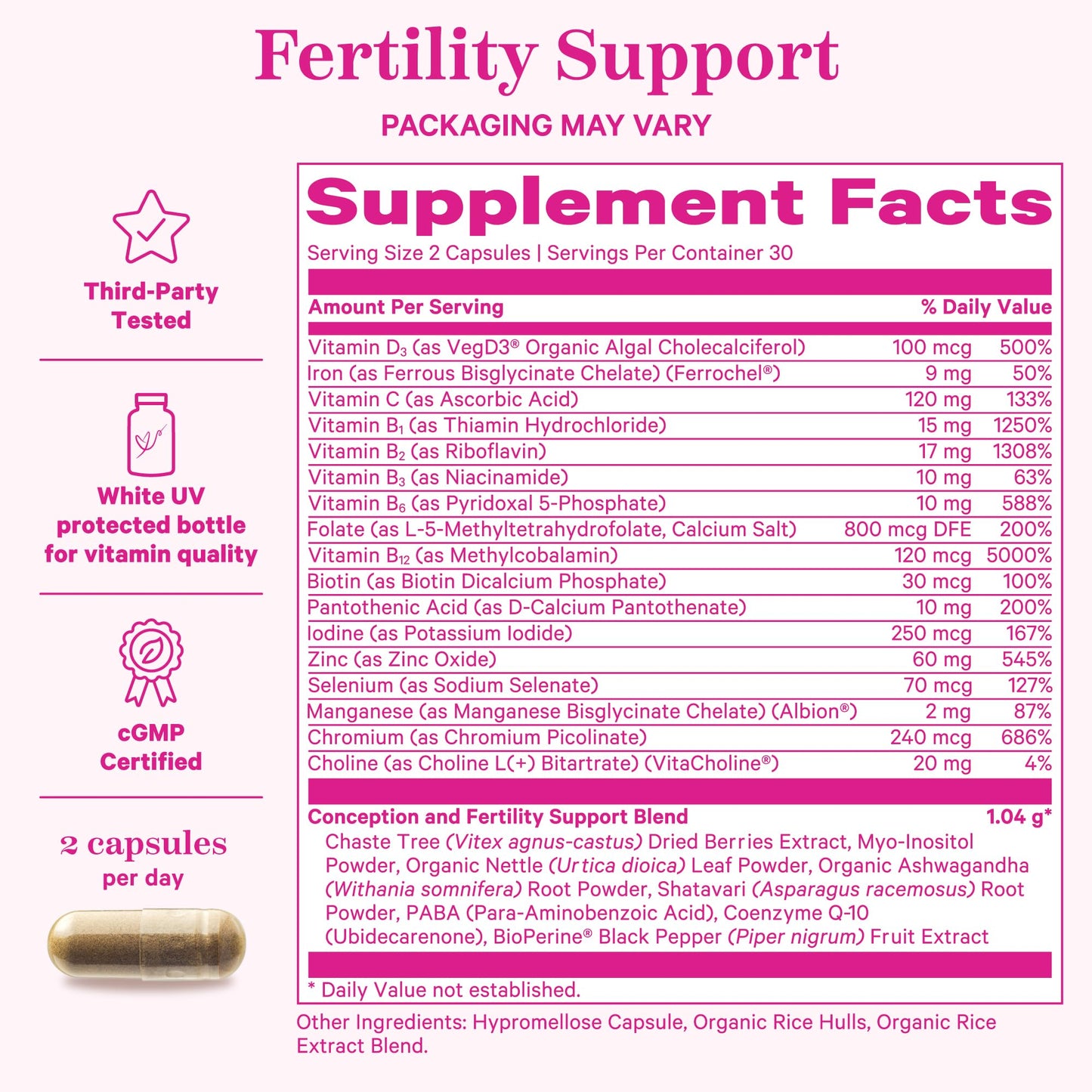 Pink Stork Fertility Supplements for Women — Prenatal Multivitamin for Ovulation & Hormone Balance (120 Capsules)