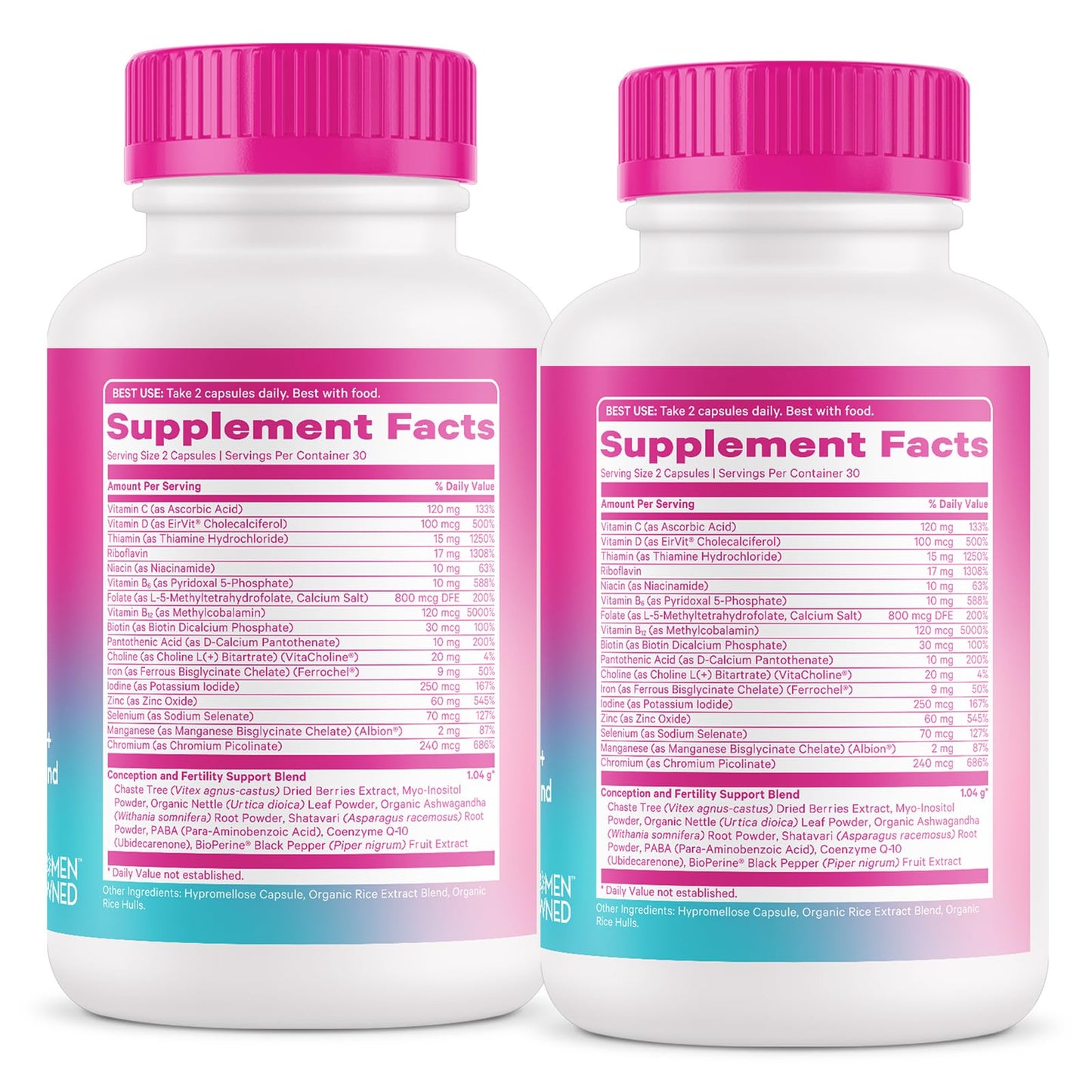 Pink Stork Fertility Supplements for Women — Prenatal Multivitamin for Ovulation & Hormone Balance (120 Capsules)