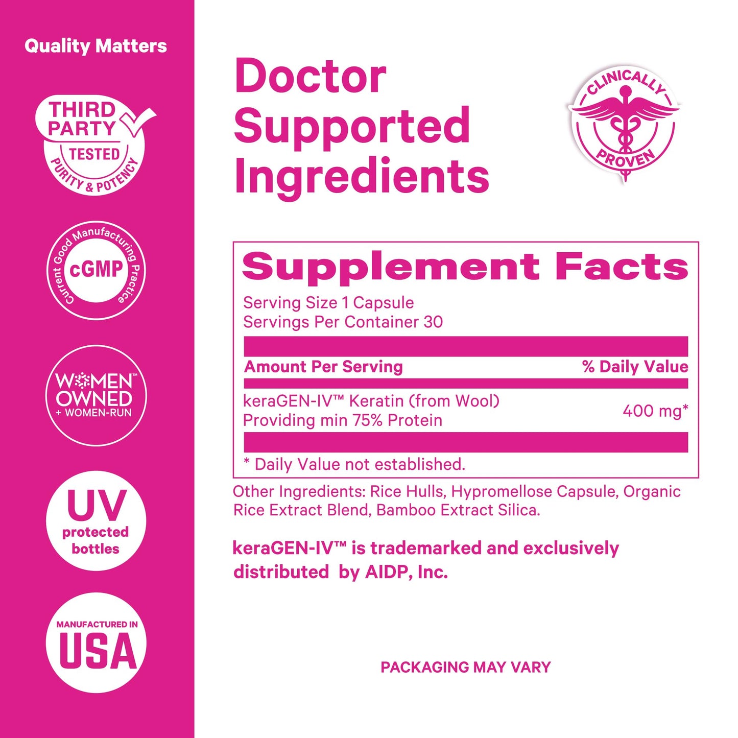 Pink Stork Keratin Hair Loss Supplement for Women | KeraGEN-IV Hair Growth & Postpartum Support
