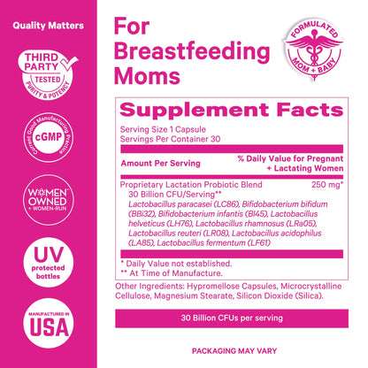 Pink Stork Lactation Probiotic – 30 Billion CFUs for Breastfeeding Moms | 60 Capsules