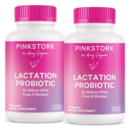 Pink Stork Lactation Probiotic – 30 Billion CFUs for Breastfeeding Moms | 60 Capsules