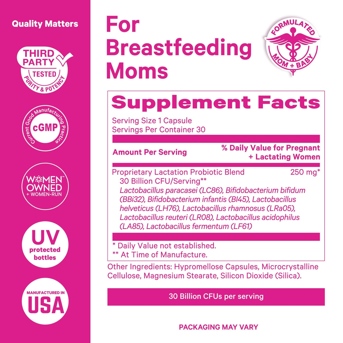 Pink Stork Lactation Probiotic – 30 Billion CFUs for Breastfeeding Moms | 60 Capsules