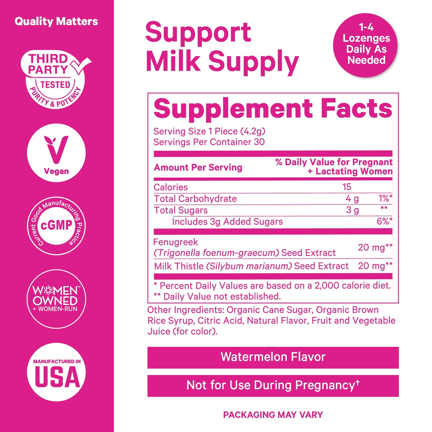 Pink Stork Lactation Sweets – Fenugreek & Milk Thistle for Breast Milk Support – 30 Watermelon Candy Drops (Packaging May Vary)