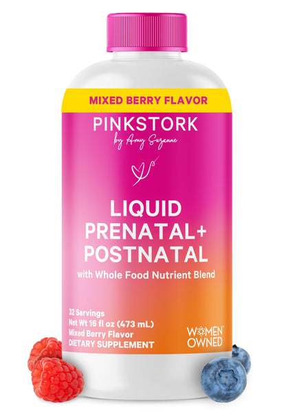 Pink Stork Liquid Prenatal Vitamins for Women – Berry Flavor, Organic Whole-Food Blend, 32 Servings