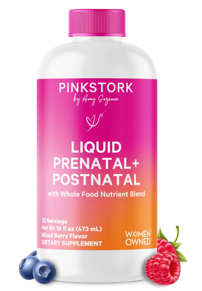 Pink Stork Liquid Prenatal Vitamins for Women – Berry Flavor, Organic Whole-Food Blend, 32 Servings