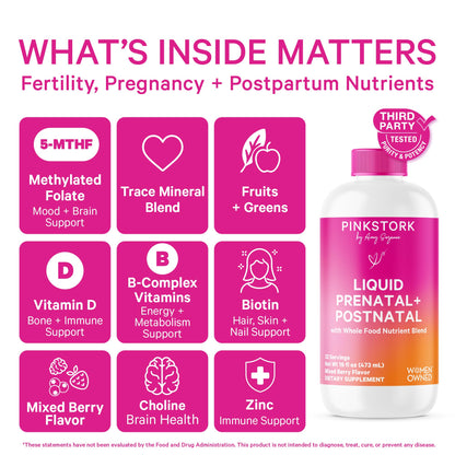 Pink Stork Liquid Prenatal Vitamins for Women – Berry Flavor, Organic Whole-Food Blend, 32 Servings