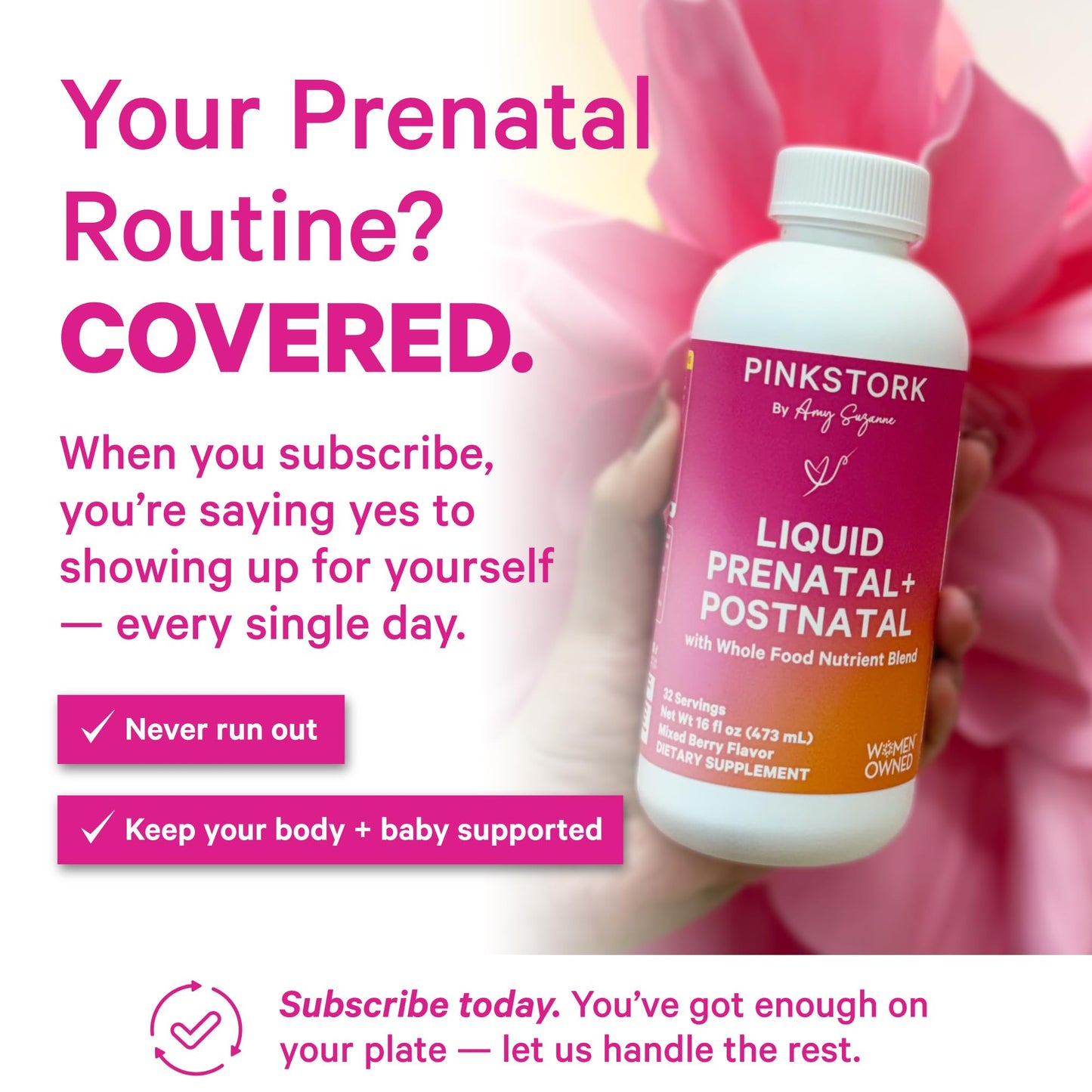 Pink Stork Liquid Prenatal Vitamins for Women – Berry Flavor, Organic Whole-Food Blend, 32 Servings