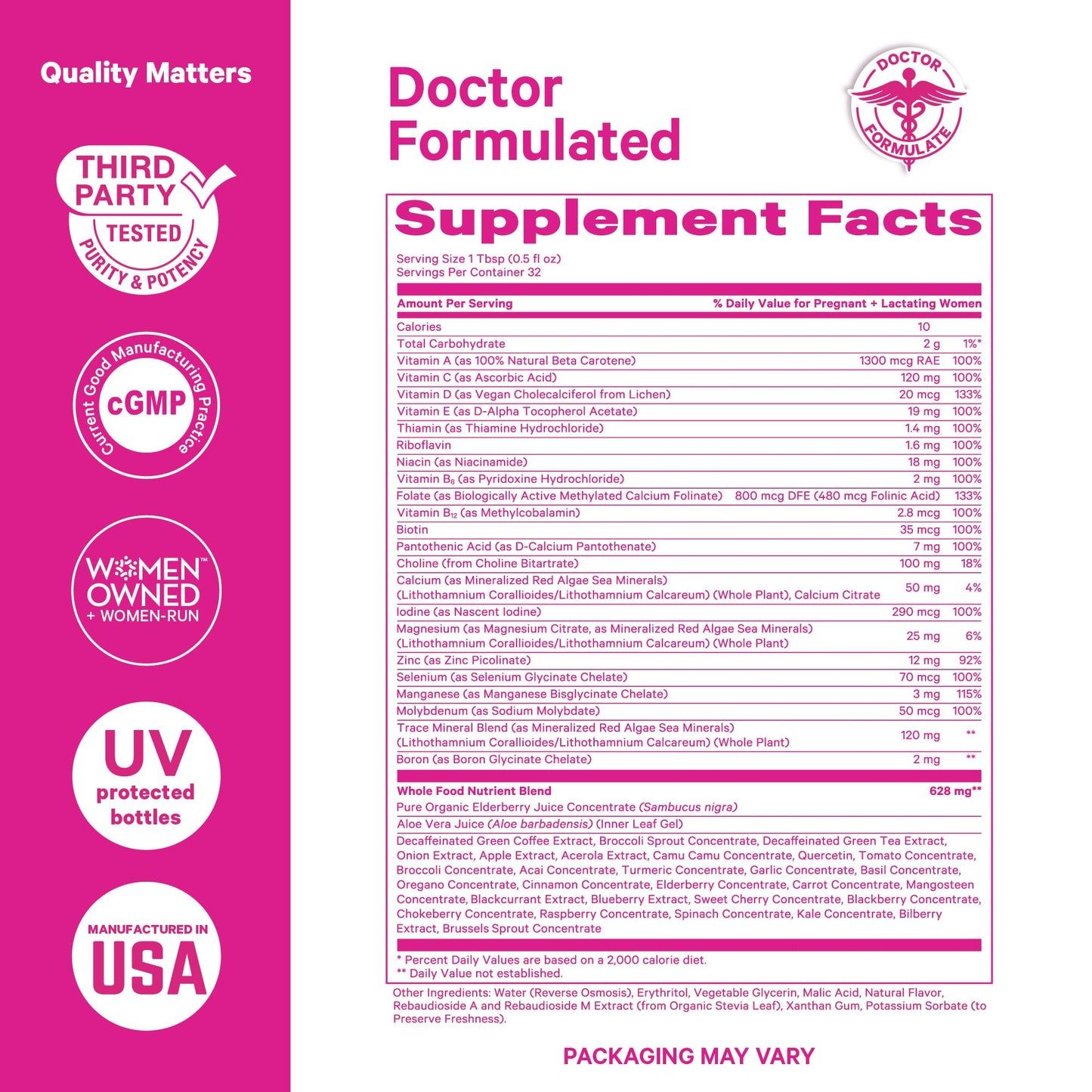 Pink Stork Liquid Prenatal Vitamins for Women – Berry Flavor, Organic Whole-Food Blend, 32 Servings
