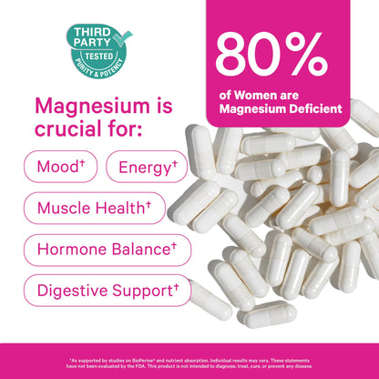 Pink Stork Magnesium Glycinate with Vitamin D for Women | 60 Capsules Berry Essence