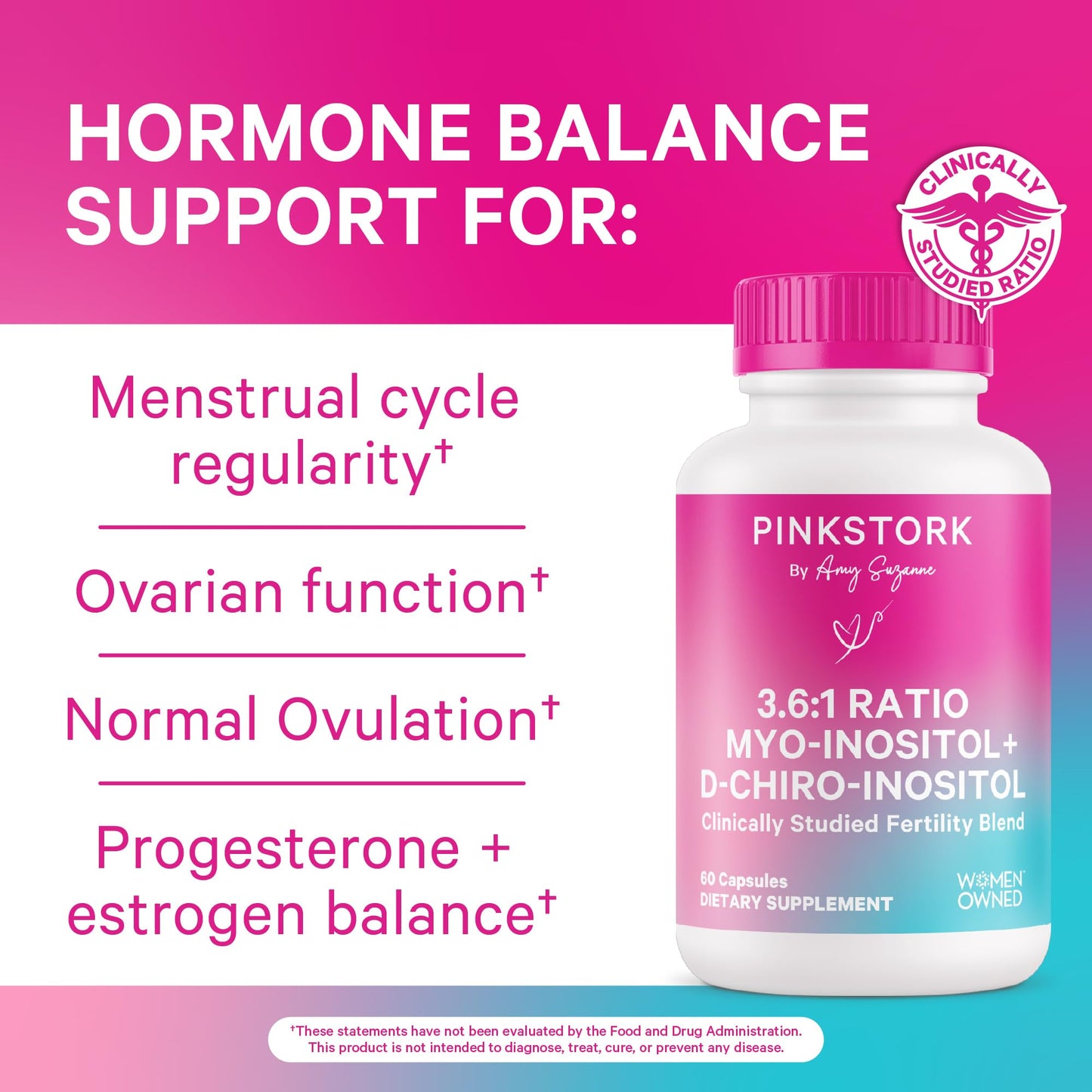 Pink Stork Myo-Inositol & D-Chiro Inositol 3.6:1 – Fertility & Hormone Balance, 60 Capsules