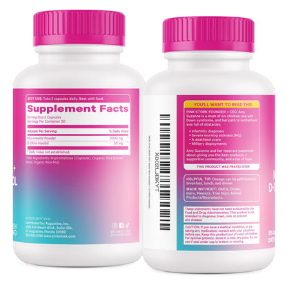 Pink Stork Myo-Inositol & D-Chiro Inositol Supplement – Hormonal Balance for Women, 40:1 Ratio, 180 Capsules