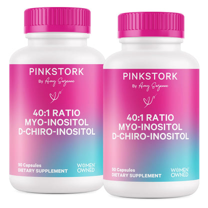 Pink Stork Myo-Inositol & D-Chiro Inositol Supplement – Hormonal Balance for Women, 40:1 Ratio, 180 Capsules