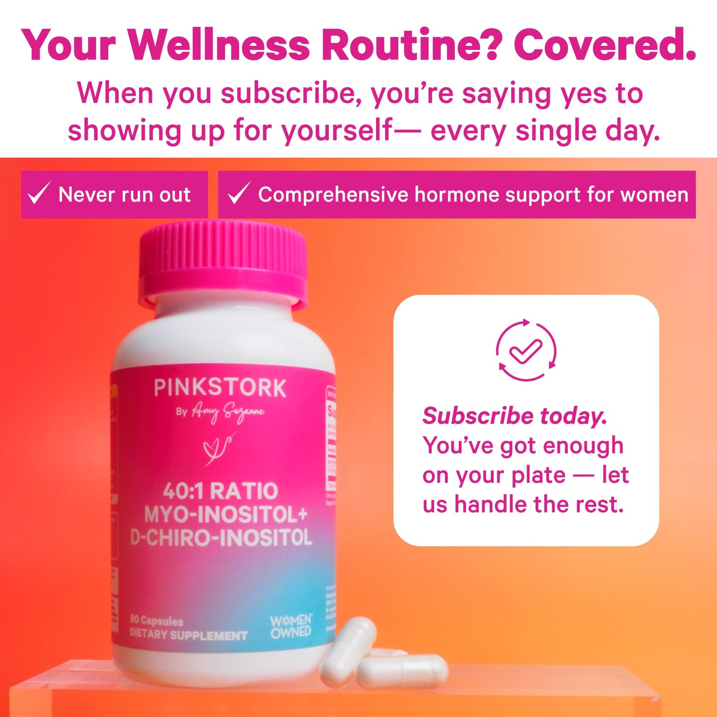 Pink Stork Myo-Inositol & D-Chiro Inositol Supplement – Hormonal Balance for Women, 40:1 Ratio, 180 Capsules