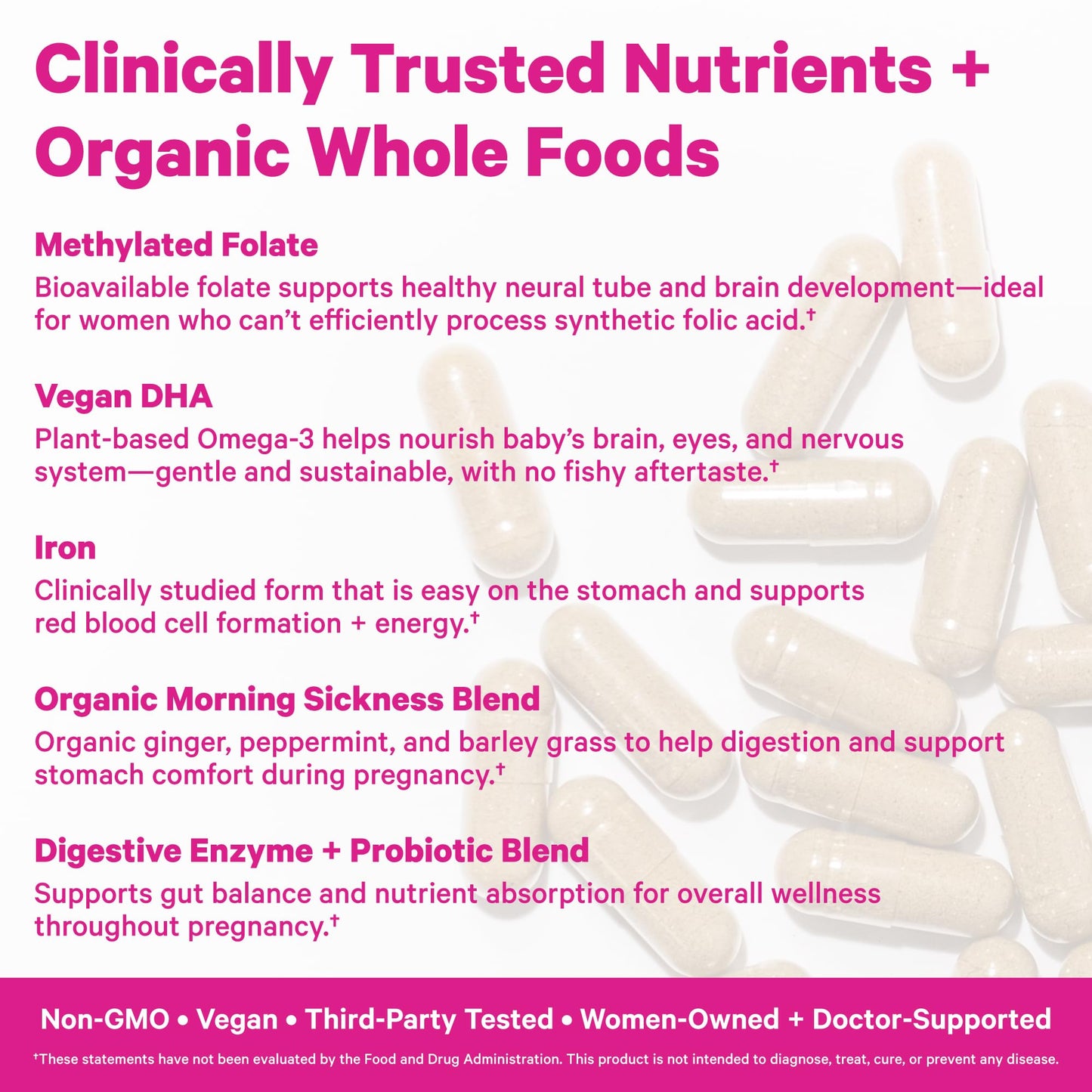 Pink Stork Premium Prenatal Vitamins – Organic Whole-Food Blend with Methylated Folate, Choline & Vegan DHA