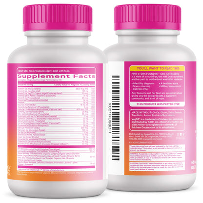 Pink Stork Premium Prenatal Vitamins – Organic Whole-Food Blend with Methylated Folate, Choline & Vegan DHA