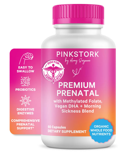 Pink Stork Premium Prenatal Vitamins – Organic Whole-Food Blend with Methylated Folate, Choline & Vegan DHA