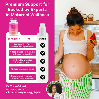 Pink Stork Premium Prenatal Vitamins – Organic Whole-Food Blend with Methylated Folate, Choline & Vegan DHA