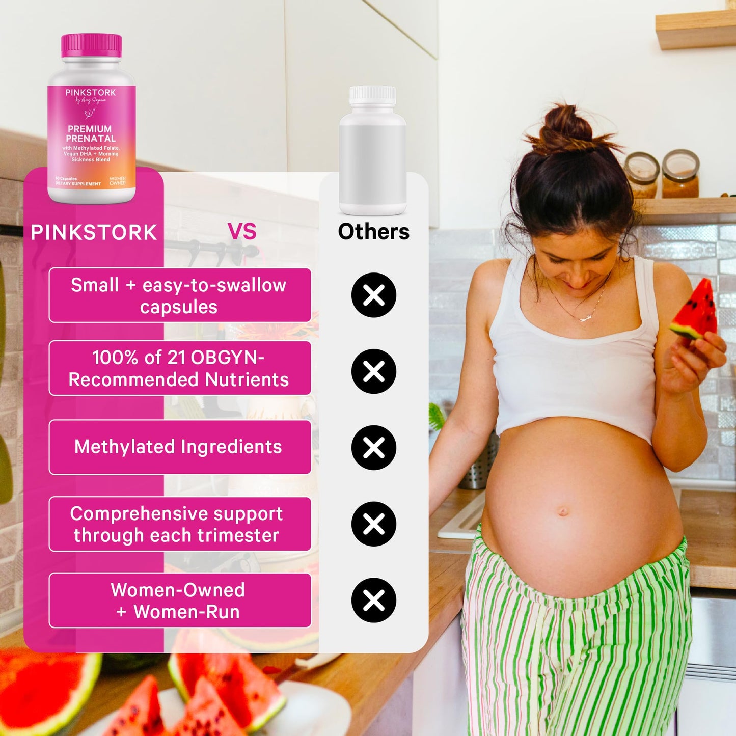 Pink Stork Premium Prenatal Vitamins – Organic Whole-Food Blend with Methylated Folate, Choline & Vegan DHA