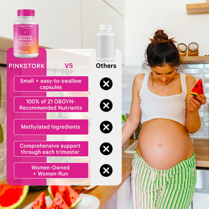 Pink Stork Premium Prenatal Vitamins – Organic Whole-Food Blend with Methylated Folate, Choline & Vegan DHA
