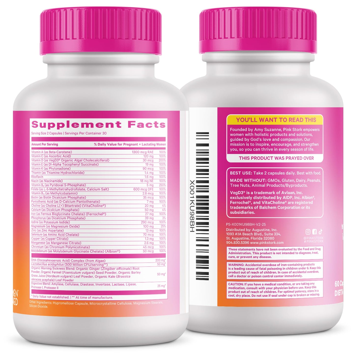 Pink Stork Premium Prenatal Vitamins – Organic Whole-Food Blend with Methylated Folate, Choline & Vegan DHA