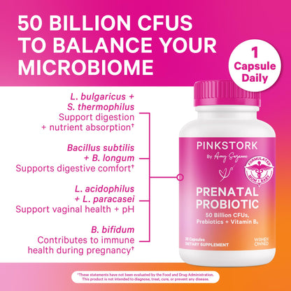 Pink Stork Prenatal Probiotics for Women – 60 Capsules | Gut Health & Immune Support