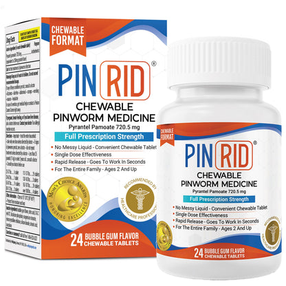 PIN RID Pinworm Medicine for Family 2+ | Bubble Gum Chewables 250mg