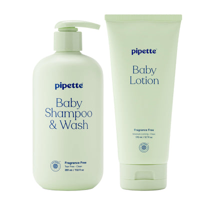 Pipette Fragrance Free Baby Wash & Lotion Duo – 2-Pack, Tear-Free & Hypoallergenic