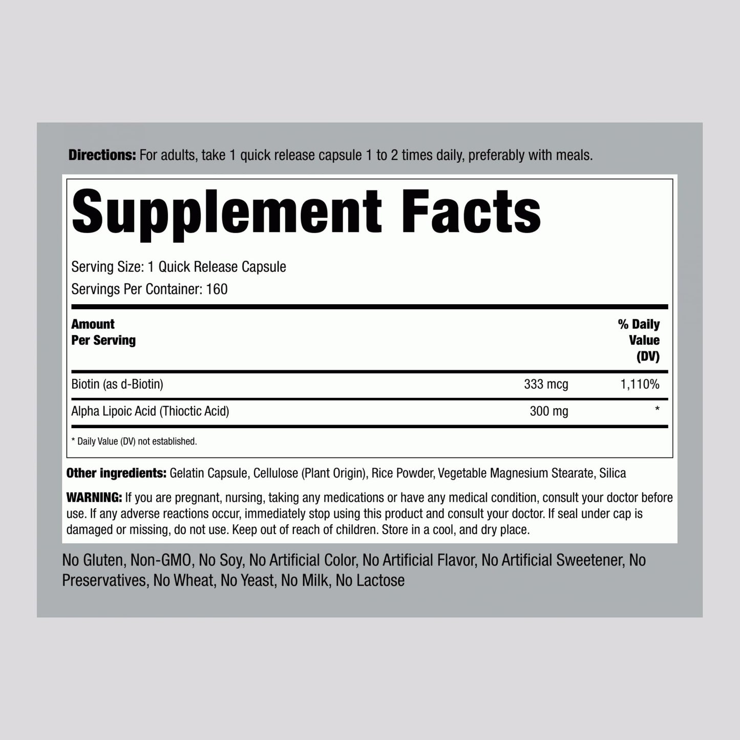 Piping Rock Alpha Lipoic Acid 300mg + Biotin Optimizer – 160 Capsules (Non-GMO, Gluten Free)