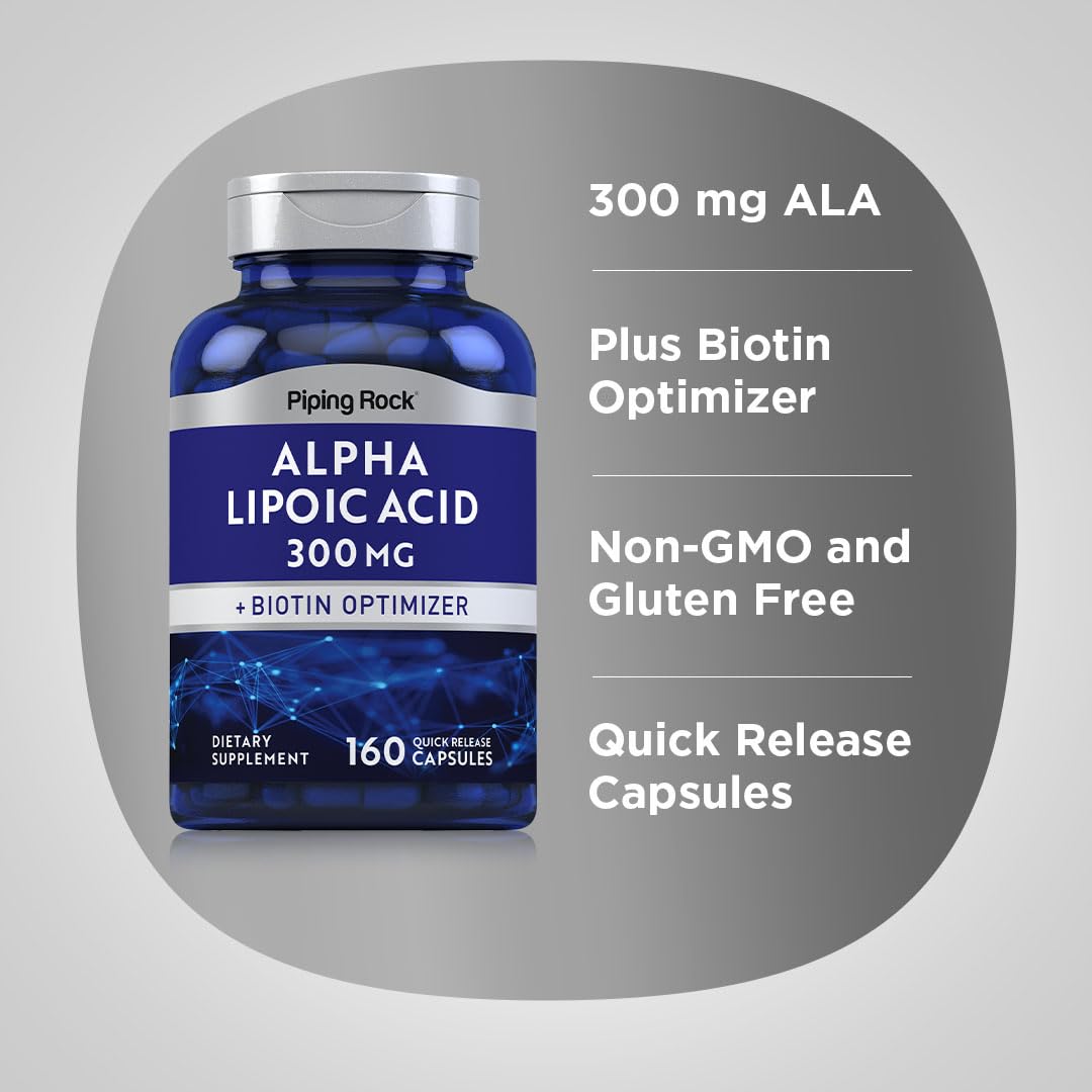 Piping Rock Alpha Lipoic Acid 300mg + Biotin Optimizer – 160 Capsules (Non-GMO, Gluten Free)