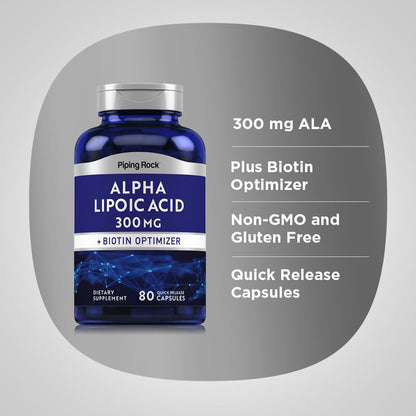 Piping Rock Alpha Lipoic Acid 300mg – 80 Capsules | Biotin Optimizer | Non-GMO & Gluten Free | Pack of 2