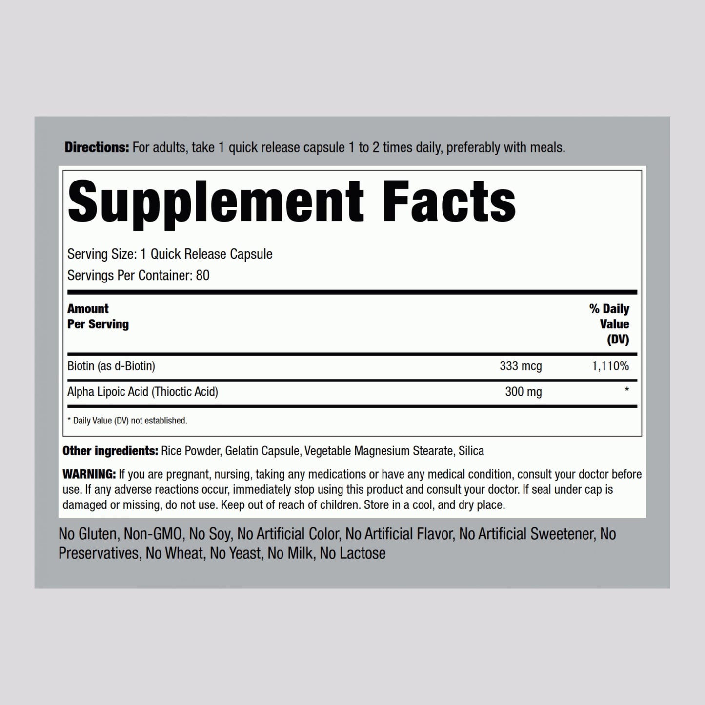 Piping Rock Alpha Lipoic Acid 300mg – 80 Capsules | Biotin Optimizer | Non-GMO & Gluten Free | Pack of 2
