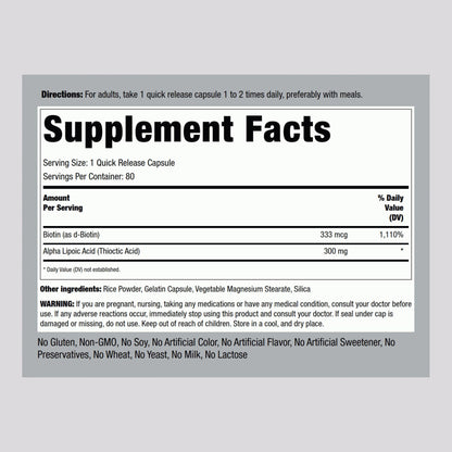 Piping Rock Alpha Lipoic Acid 300mg – 80 Capsules | Biotin Optimizer | Non-GMO & Gluten Free | Pack of 2
