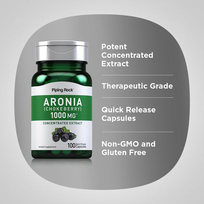 Piping Rock Aronia Berry Capsules 1000mg – 100 Pills | Non-GMO, Gluten Free