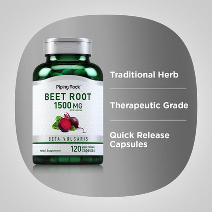 Piping Rock Beet Root Capsules 1500 mg – 120 ct | Non-GMO, Gluten Free