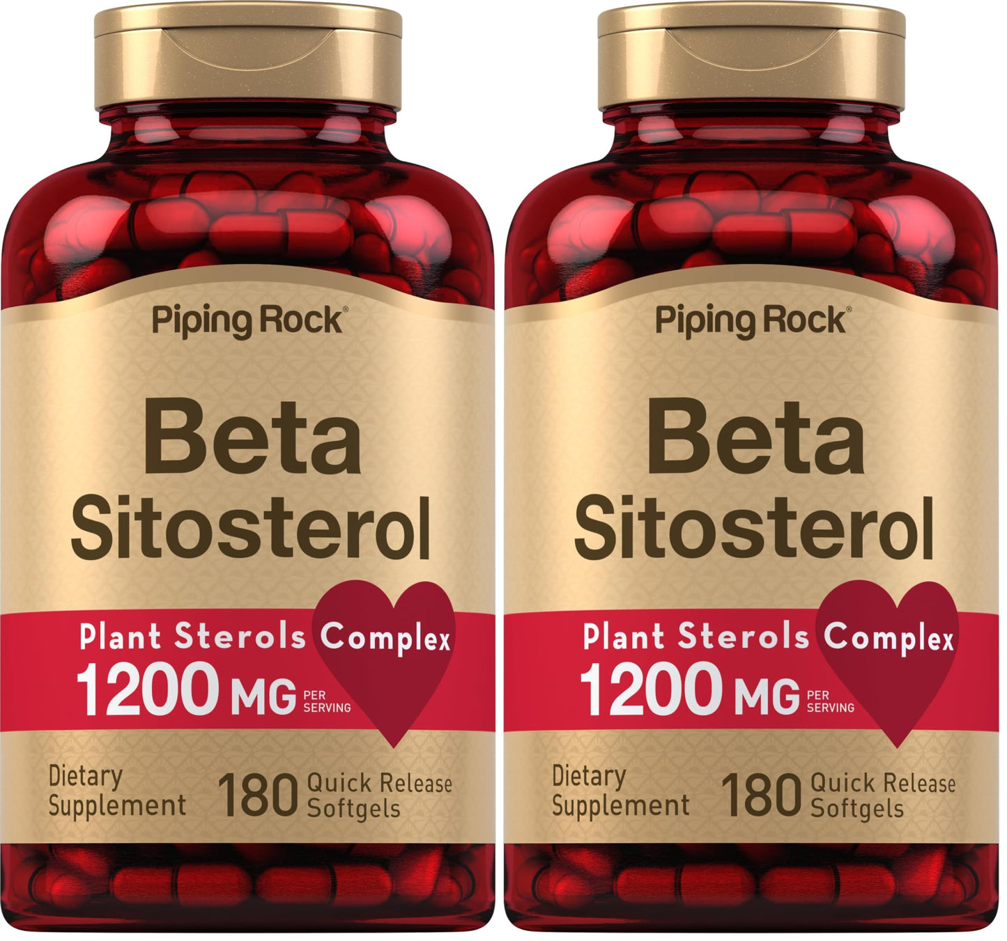 Piping Rock Beta Sitosterol for Men – 1200 mg, 180 Softgels | Plant Sterols Complex, Non-GMO, Gluten Free (Pack of 2)