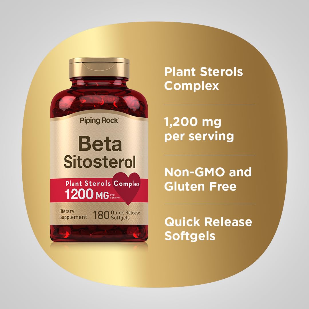 Piping Rock Beta Sitosterol for Men – 1200 mg, 180 Softgels | Plant Sterols Complex, Non-GMO, Gluten Free (Pack of 2)