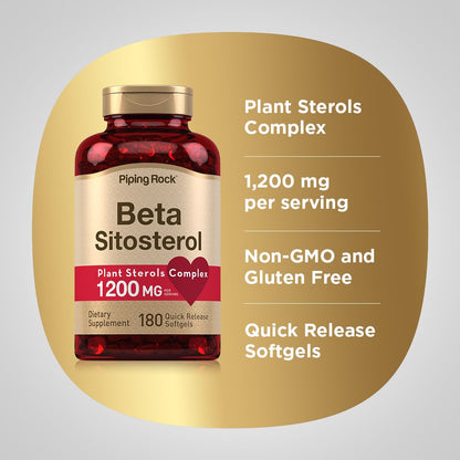 Piping Rock Beta Sitosterol for Men – 1200 mg, 180 Softgels | Plant Sterols Complex, Non-GMO, Gluten Free (Pack of 2)