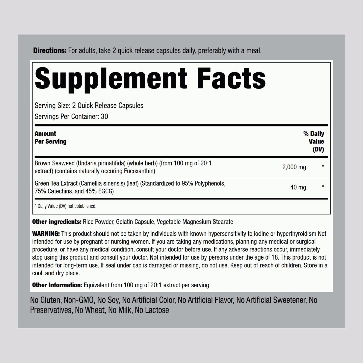 Piping Rock Brown Seaweed Capsules 2000mg – 60 Count | Fucoxanthin Extract | Non-GMO & Gluten Free