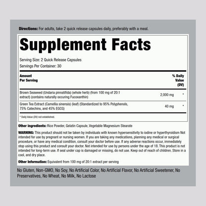 Piping Rock Brown Seaweed Capsules 2000mg – 60 Count | Fucoxanthin Extract | Non-GMO & Gluten Free