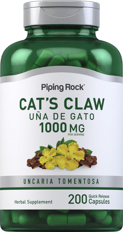 Piping Rock Cat's Claw Capsules 1000mg | 200 Count | UNA De Gato | Herbal Supplement | Non-GMO, Gluten Free
