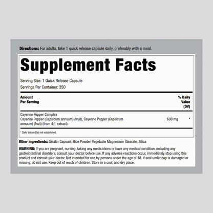 Piping Rock Cayenne Pepper Capsules 600mg | 350 Count | Non-GMO, Gluten Free